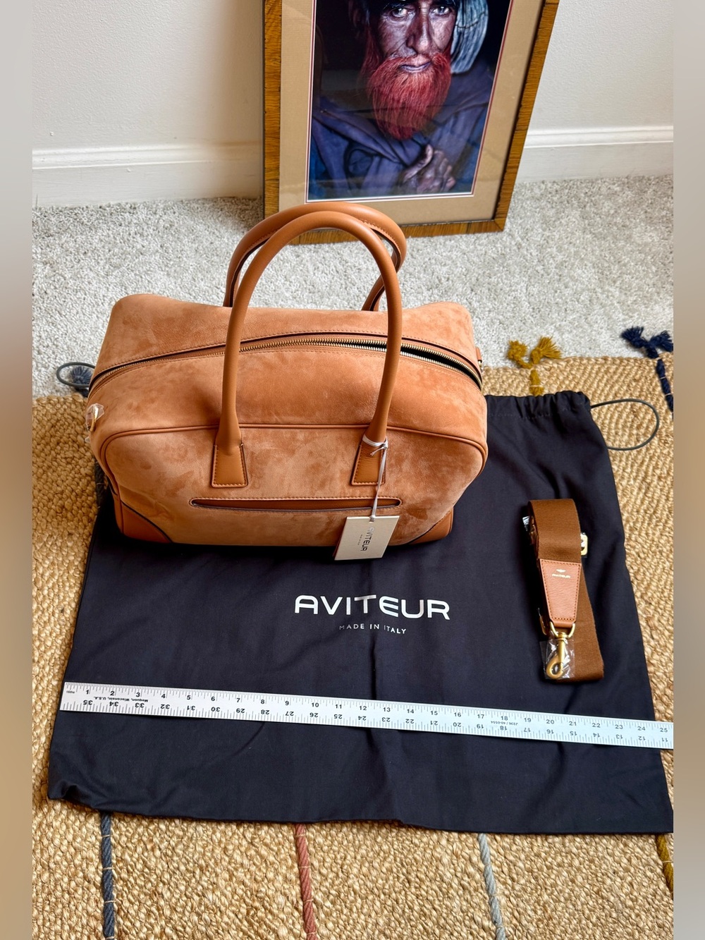 Aviteur Cristallo Nubuck Travel Bag Walnut NWT Made in Italy